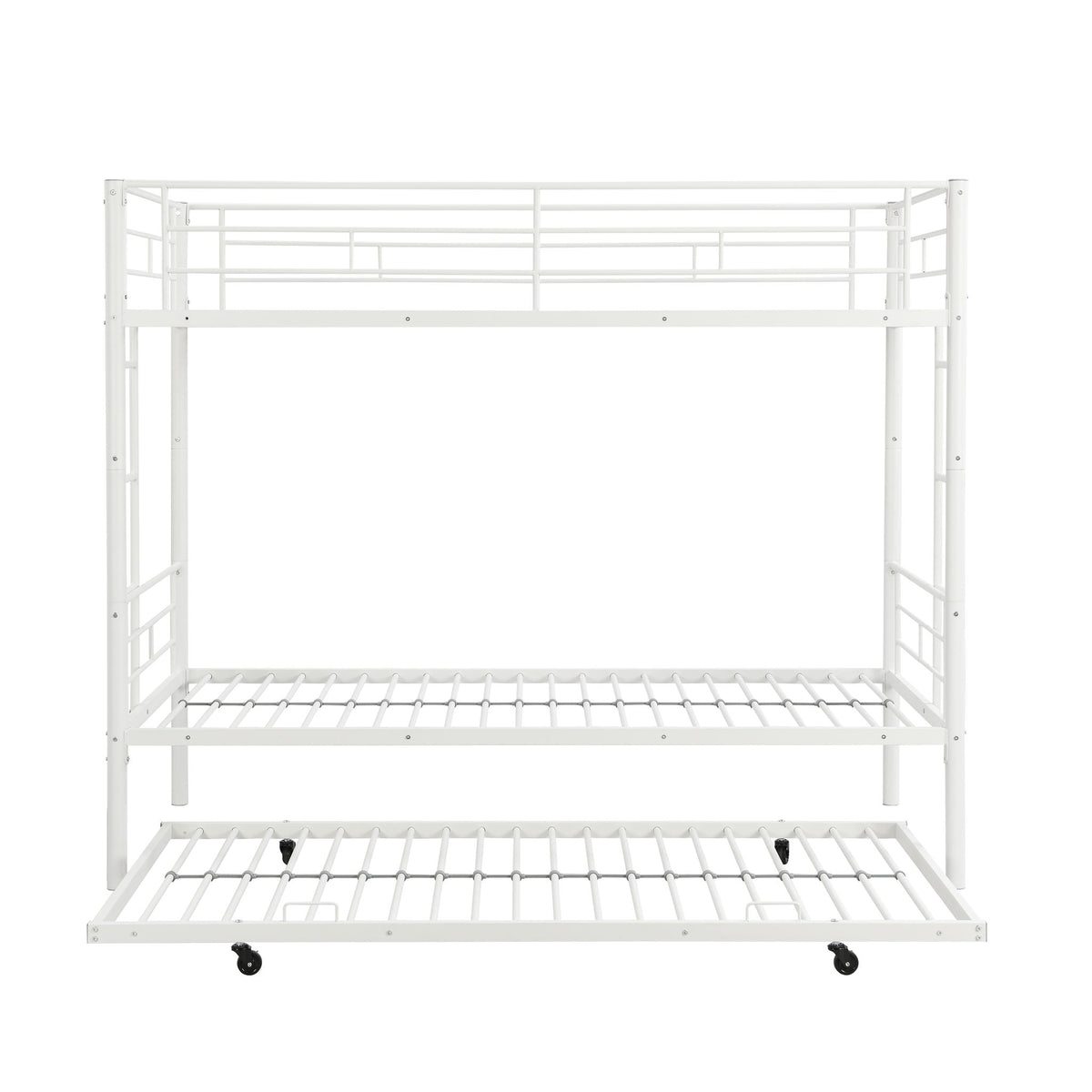 Bunk Bed With Trundle white metal frame with guard rails and casters HouseOfZazla on Tampa Home & Garden Store