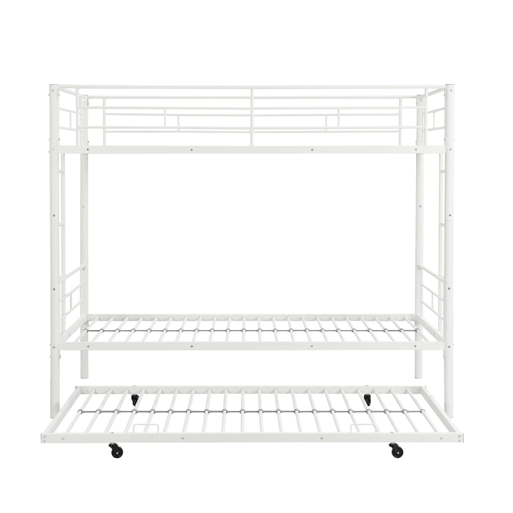 Bunk Bed With Trundle white metal frame with guard rails and casters HouseOfZazla on Tampa Home & Garden Store