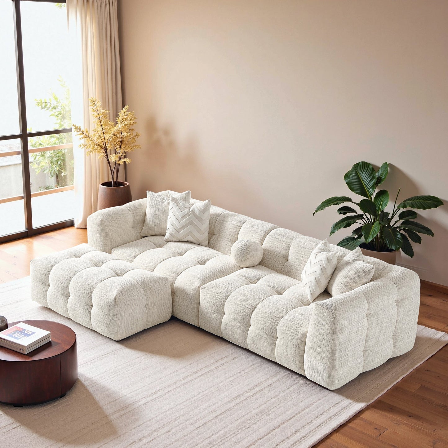 Alana Tufted Modular Sectional Sofa in cream fabric with plush tufted cushions on Tampa Home & Garden Store