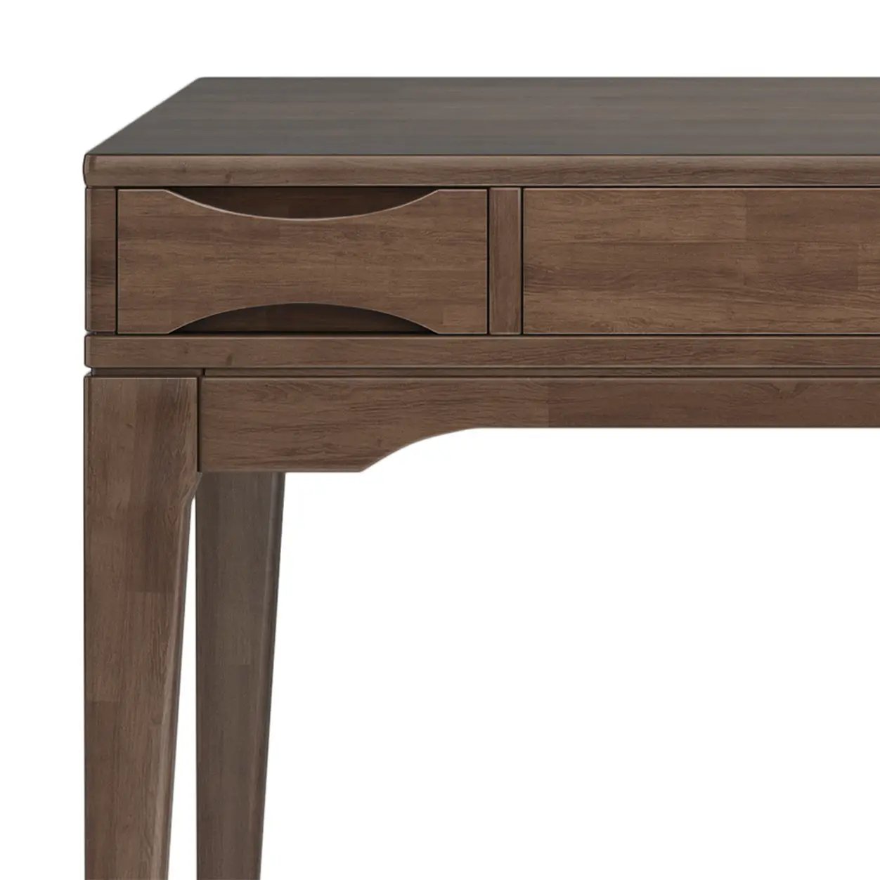 Harper handcrafted desk in walnut finish with curved-drawer pulls and tapered legs on Tampa Home & Garden Store
