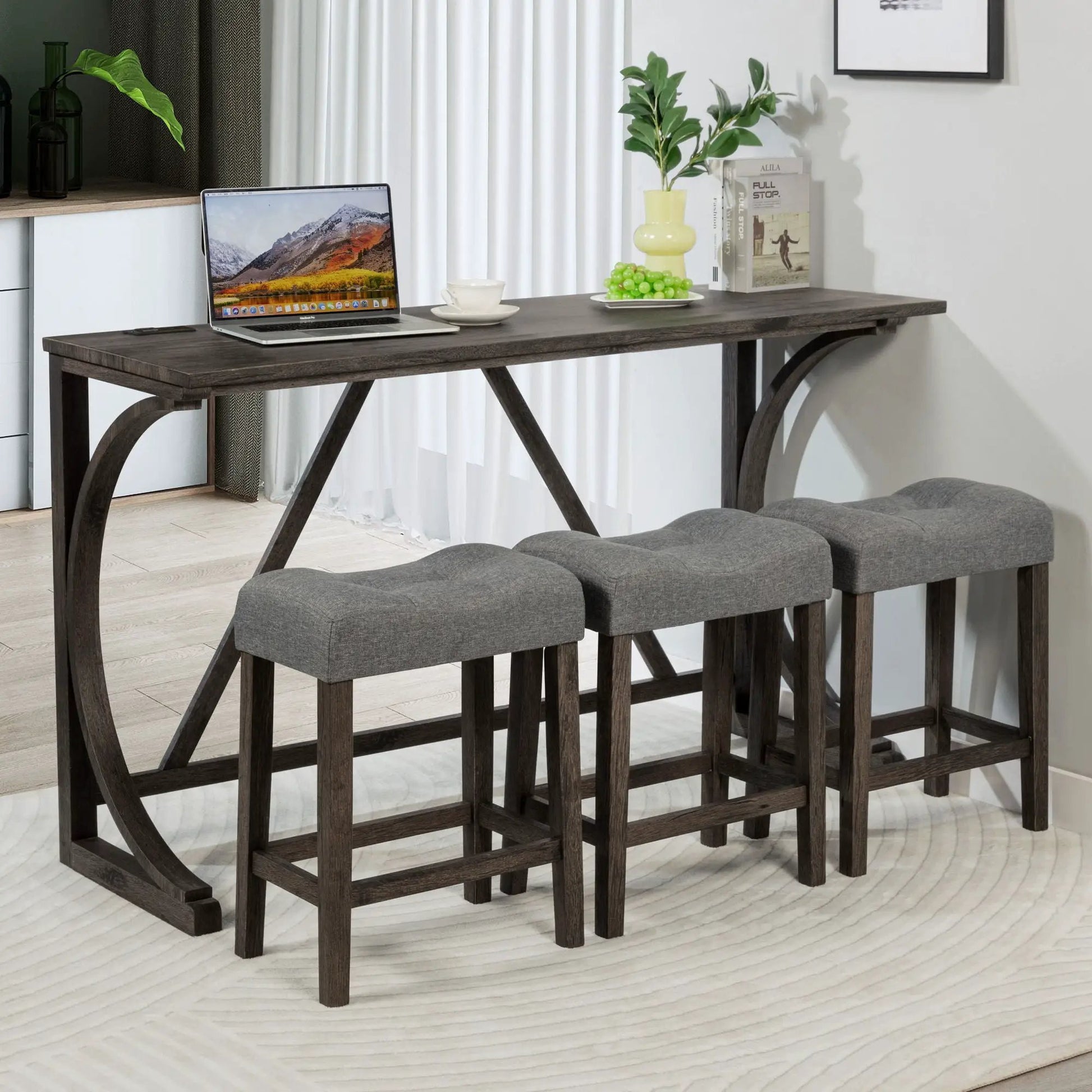 Bar Table Set With 3 Padded Stools 4-Piece dark wood set by Unique Piece Furniture on Tampa Home & Garden Store