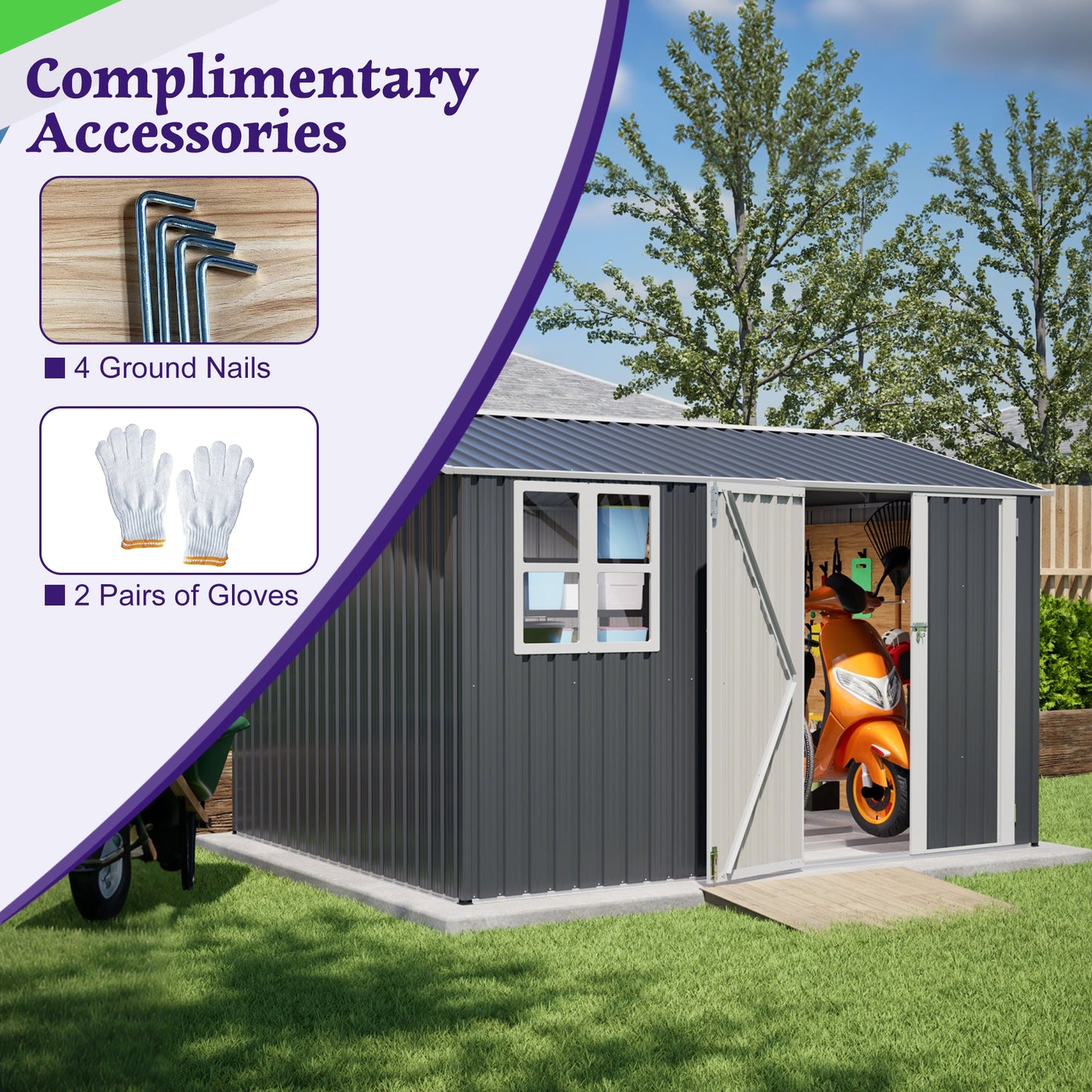 10x8 Outdoor Steel Shed with Door and Lock