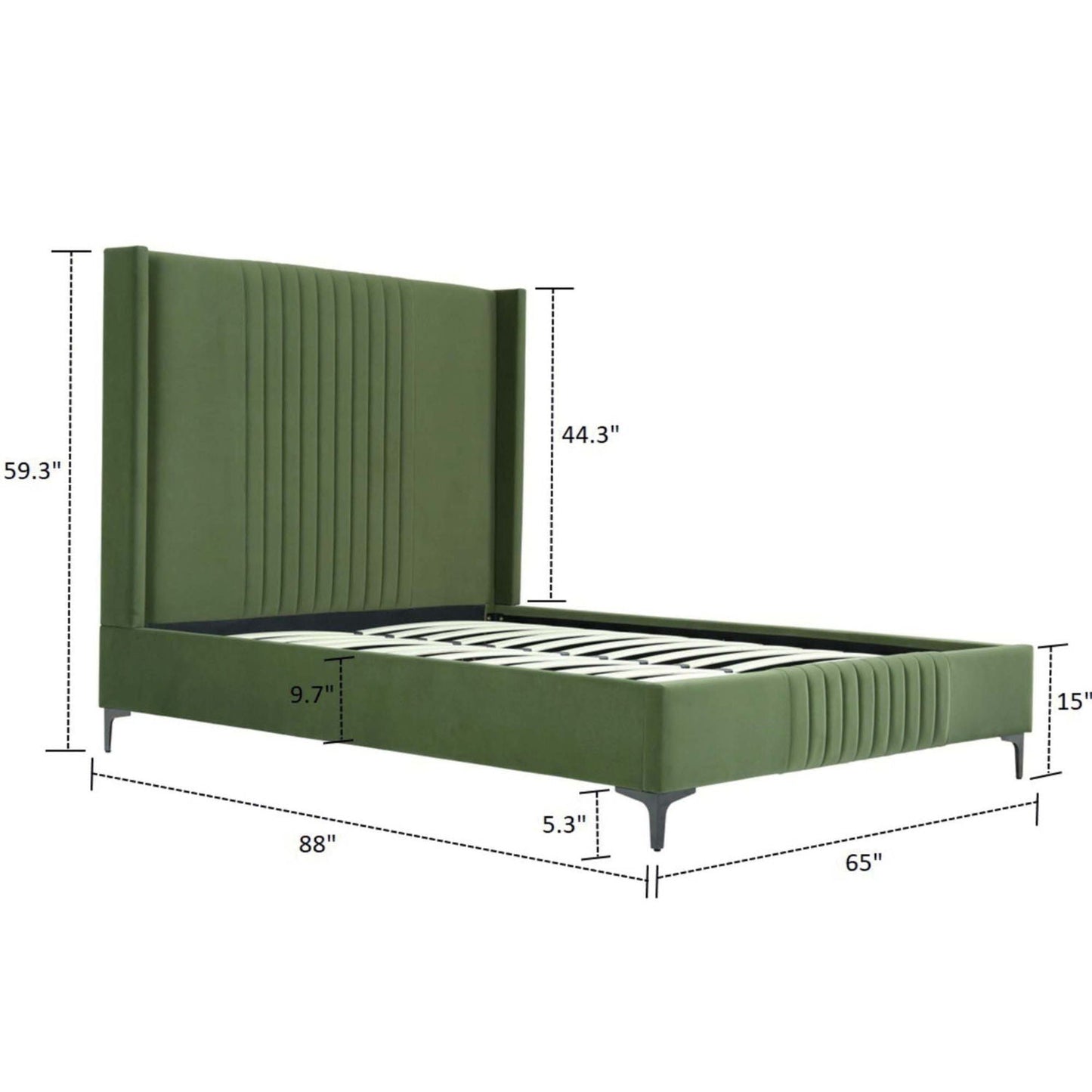 Promenade upholstered bed with tall green headboard and slatted base by HouseOfZazla on Tampa Home & Garden Store