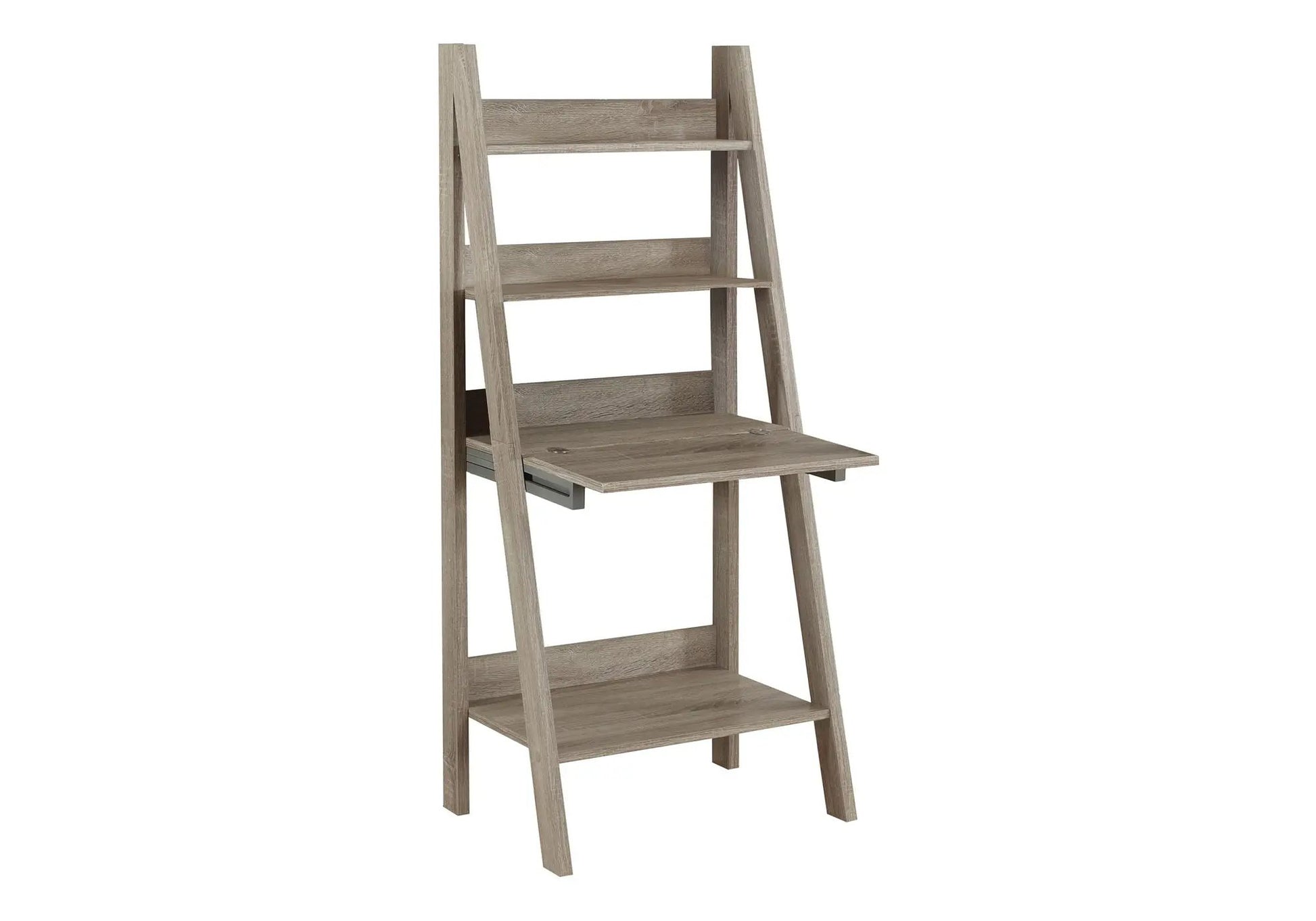 Computer desk for home office, wooden leaning ladder with 3 shelves, light wood finish on Tampa Home & Garden Store
