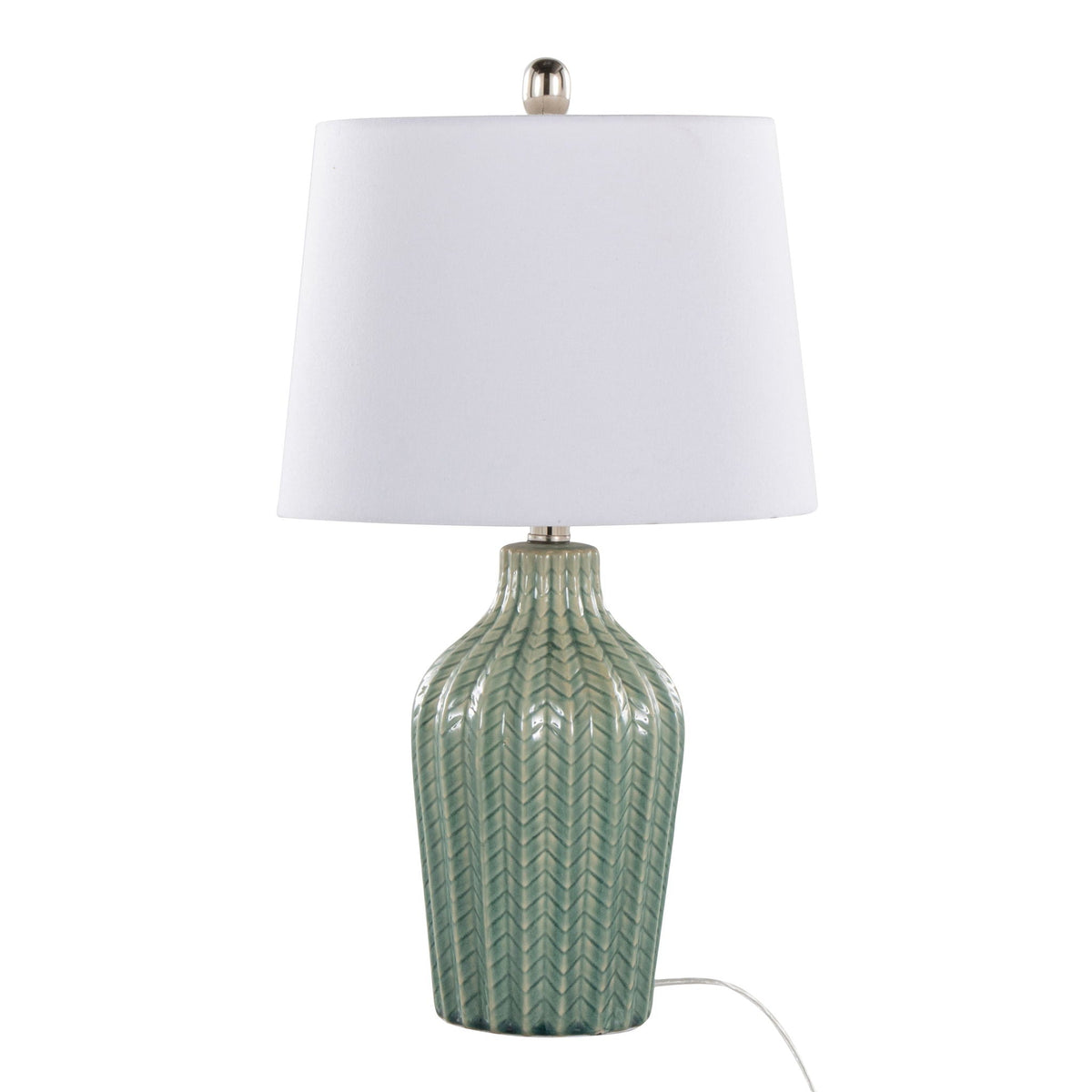 Rockwell Contemporary Table Lamp set of 2 by HouseOfZazla white shade, green ceramic base on Tampa Home & Garden Store