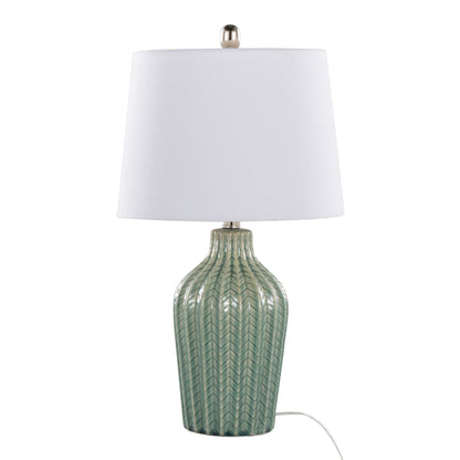 Rockwell Contemporary Table Lamp set of 2 by HouseOfZazla white shade, green ceramic base on Tampa Home & Garden Store