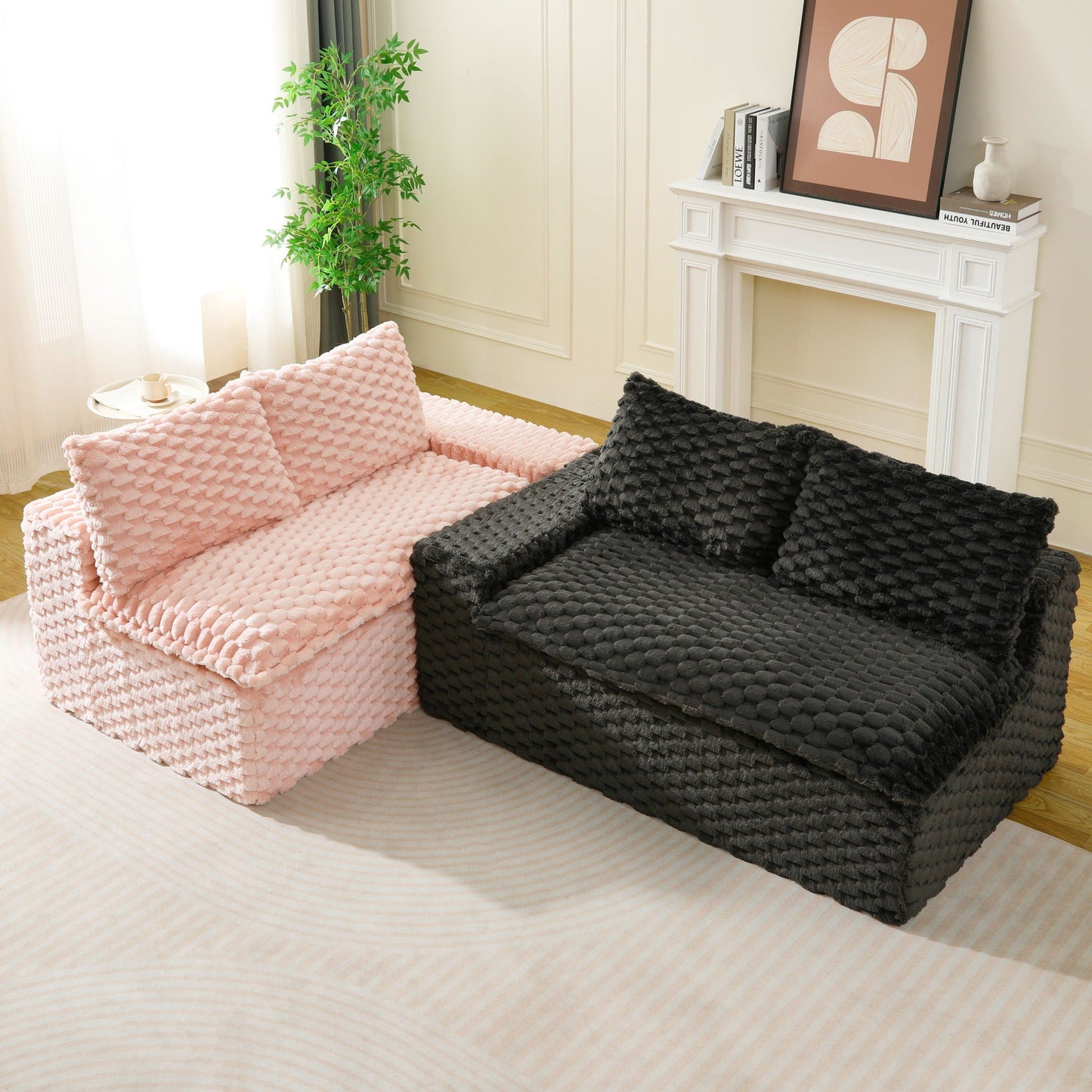 Modular Four Seater Sofa In Pink And Black