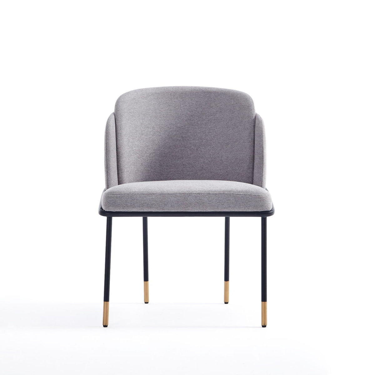 Flor Dining Chair with twill gray upholstery, black metal legs with wood-tipped feet on Tampa Home & Garden Store