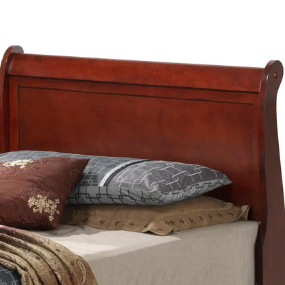 Upholstered Sleigh Bed dark cherry wood headboard storage by Unique Piece Furniture on Tampa Home & Garden Store