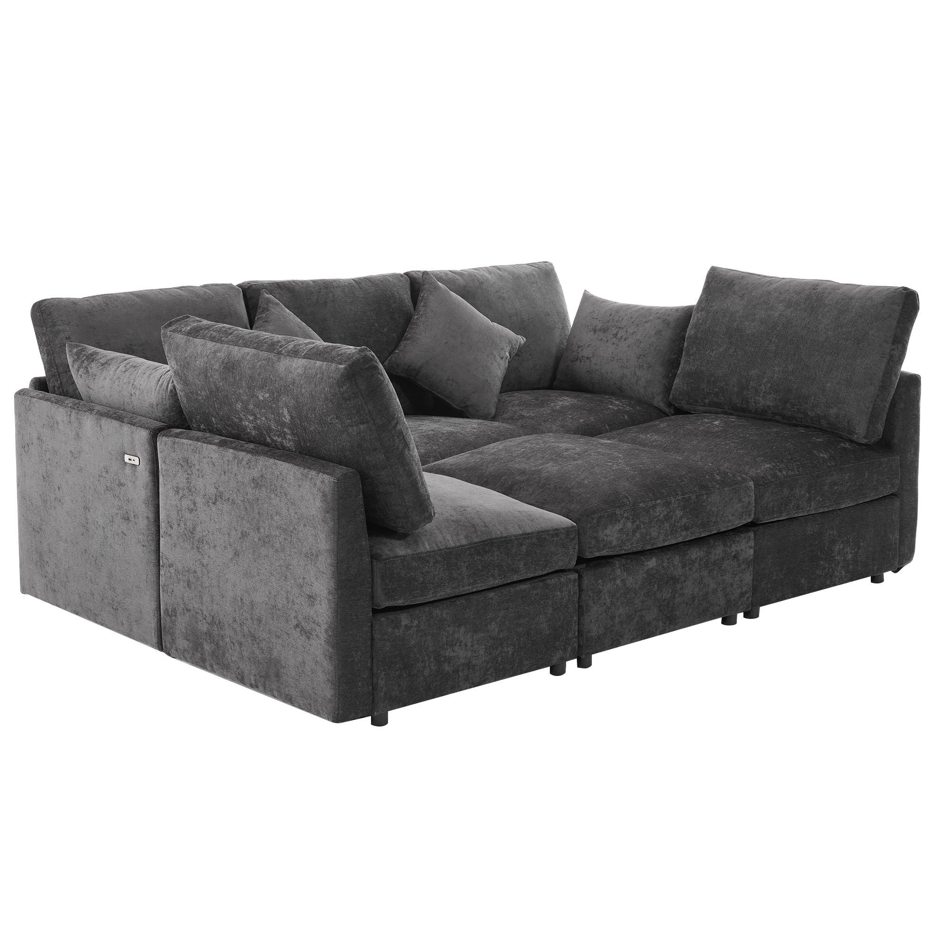 Sectional Sofa Modular U-Shaped With Ottoman & USB Ports gray velvet, 2-piece set HouseOfZazla on Tampa Home & Garden Store