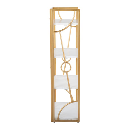 Contemporary four-shelf gold metal etagere with white shelves on Tampa Home & Garden Store