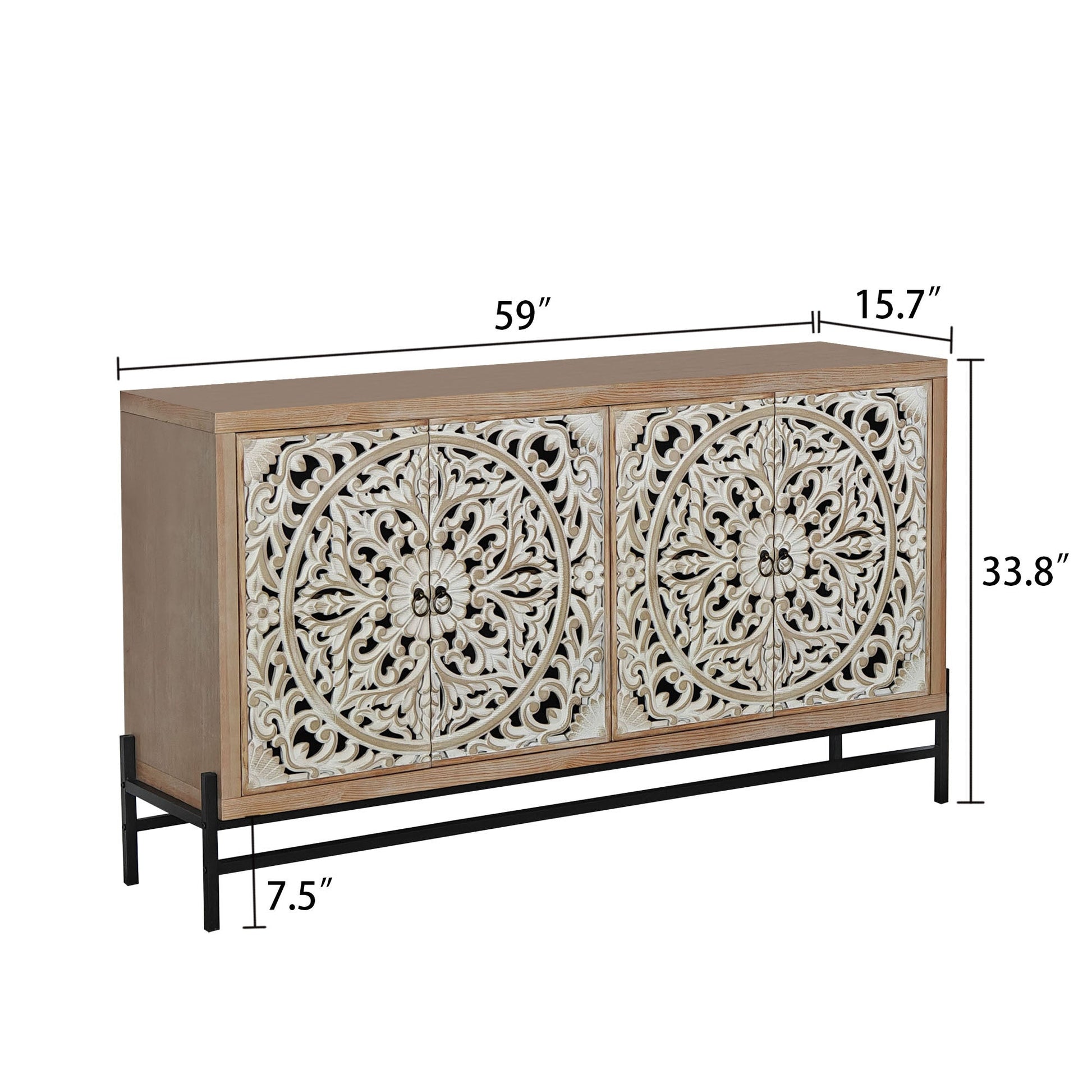 4 Door Wood Cabinet by HouseOfZazla with vintage carved wood doors and a metal base on Tampa Home & Garden Store