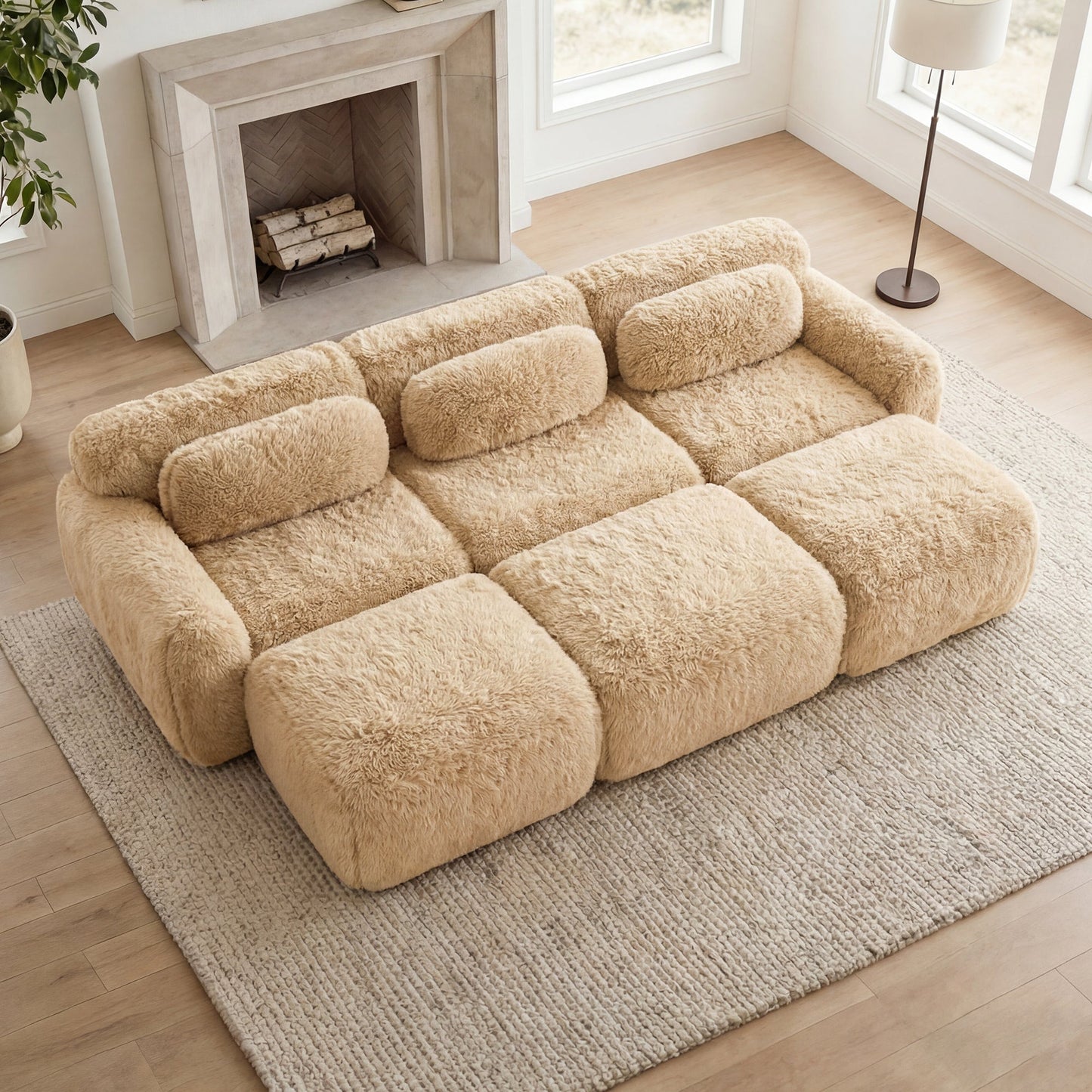 Cozy Plush Fabric Sofa and an Ottoman Set