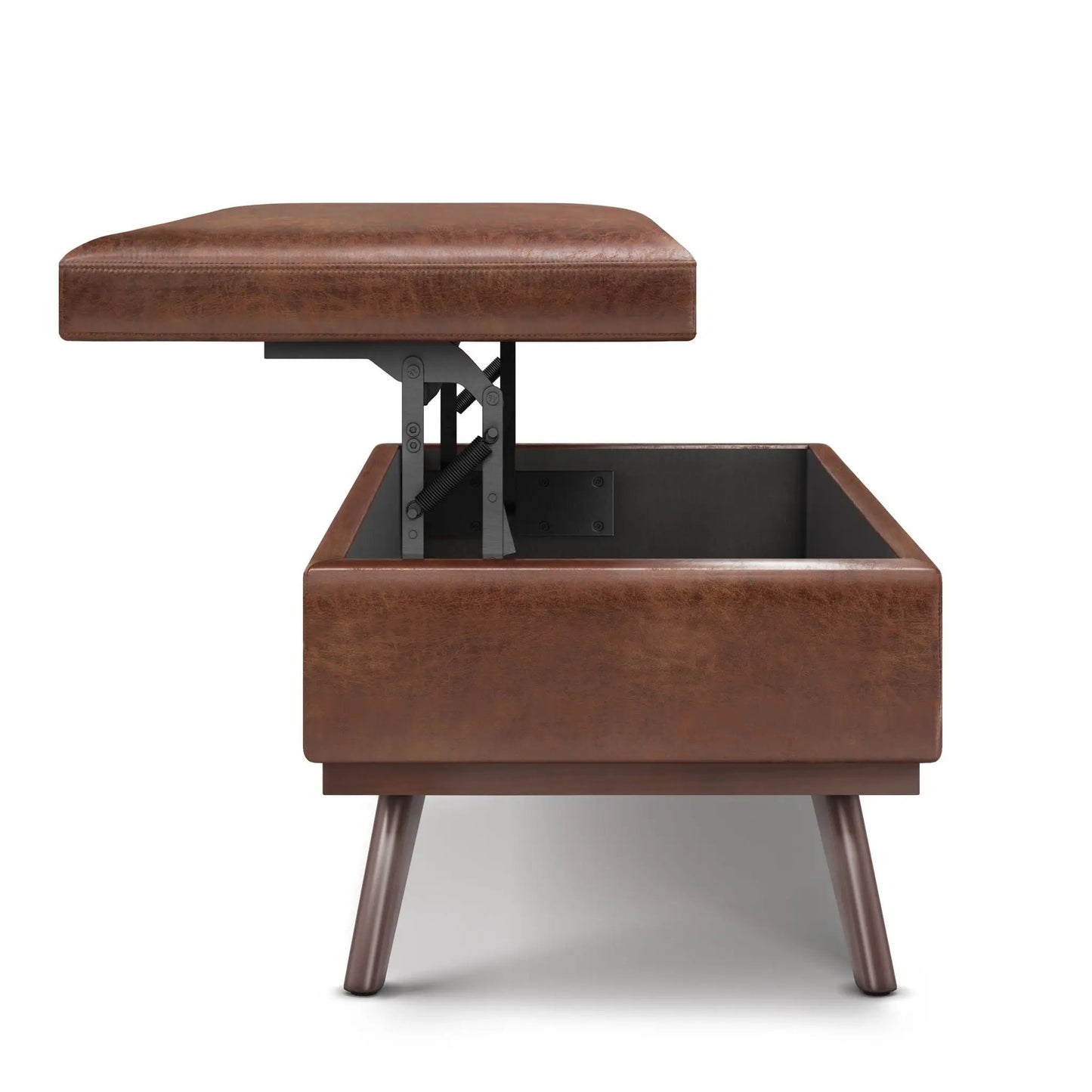Owen lift-top coffee table storage ottoman brown leather midcentury style Unique Piece Furniture on Tampa Home & Garden Store