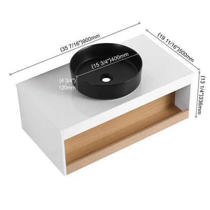 Floating vanity with glossy black round vessel sink on white unit by Unique Piece Furniture on Tampa Home & Garden Store