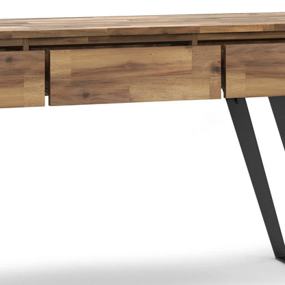 Lowry handcrafted console sofa table natural wood with drawers and black angled legs on Tampa Home & Garden Store