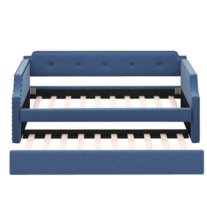 Upholstered Daybed With Trundle blue nailhead trim HouseOfZazla on Tampa Home & Garden Store