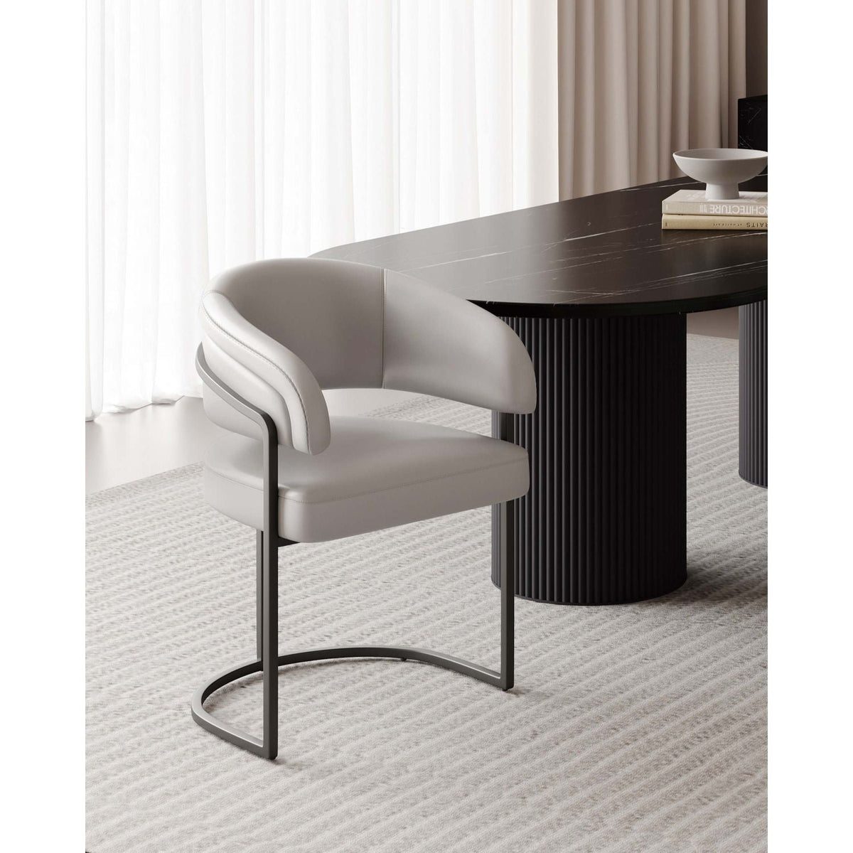 Geometric base dining chair with vegan upholstery in white/gray by HouseOfZazla, arm chair on Tampa Home & Garden Store