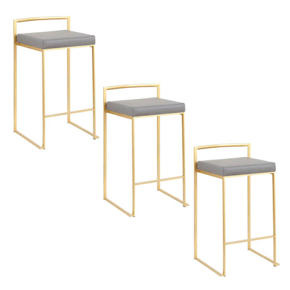 Fuji Contemporary Glam Counter Stool Set of 2 with gold frame and gray upholstered seats on Tampa Home & Garden Store
