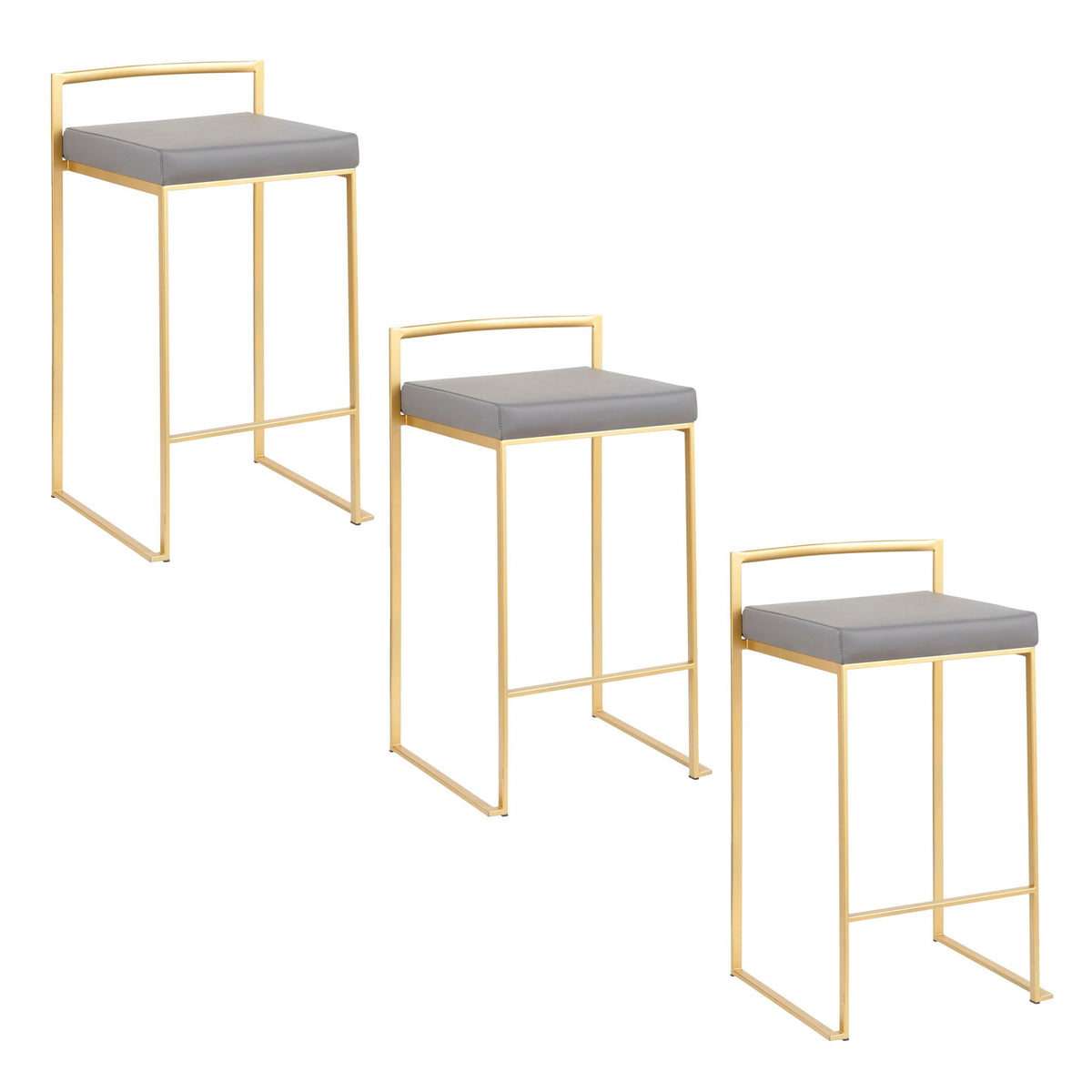 Fuji contemporary glam counter stools set of 2 with gold metal frame and grey cushions on Tampa Home & Garden Store