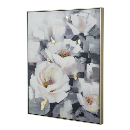 Sarah Framed Floral Wall Art HouseOfZazla, white blooms, muted blue-pink background, gold foil accents, gold frame on Tampa Home & Garden Store