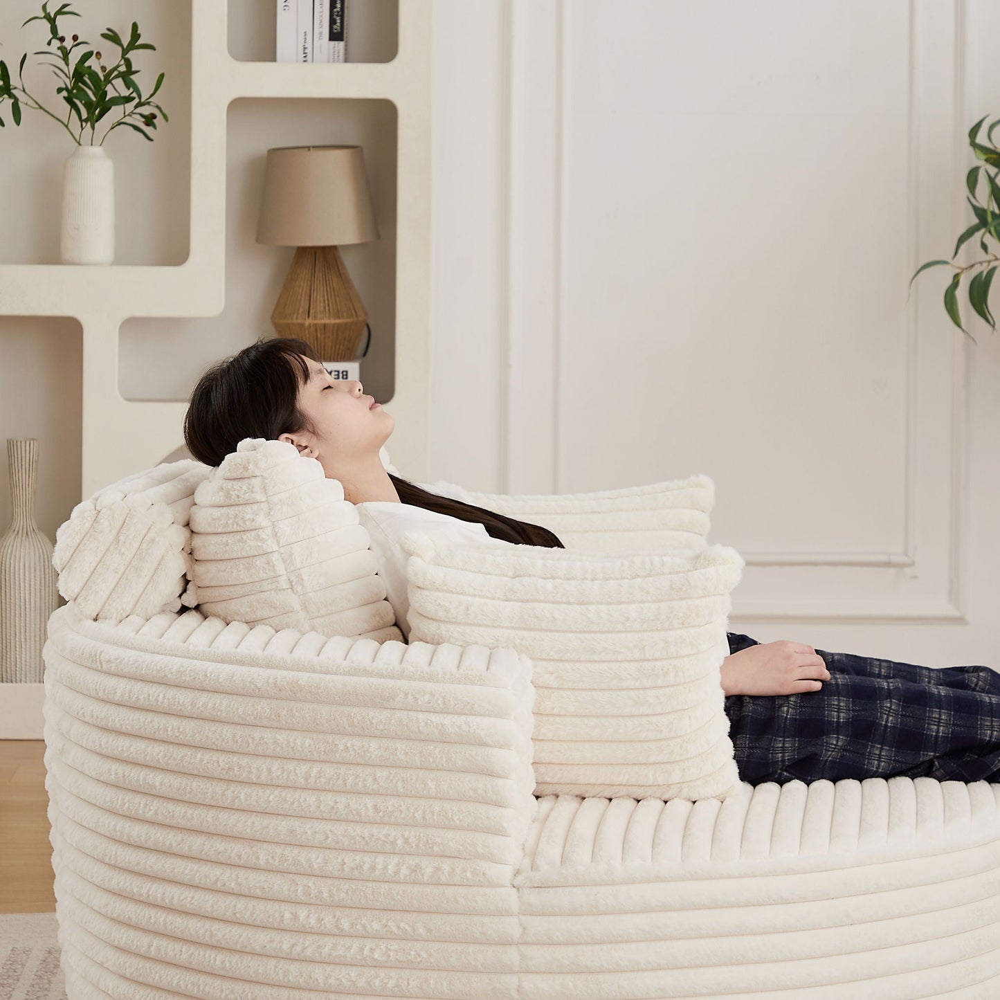 Modern Single Sofa With Backrest Pillow in white plush, circular armchair for living room on Tampa Home & Garden Store