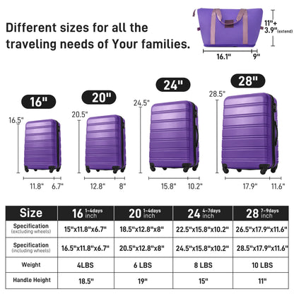 HouseOfZazla 4-piece purple hardshell luggage set with spinner wheels on Tampa Home & Garden Store