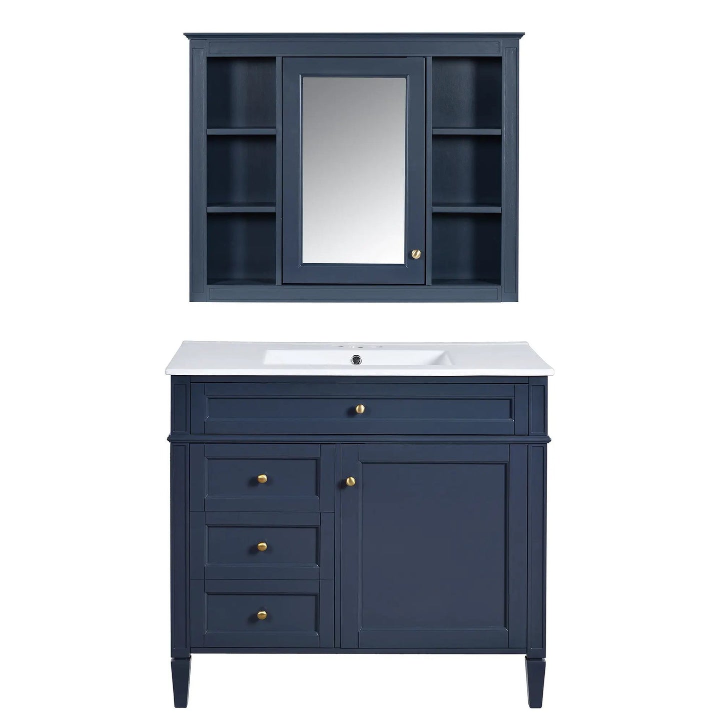 Bathroom vanity with mirror, navy, 2 soft closing doors and 4 drawers Unique Piece on Tampa Home & Garden Store