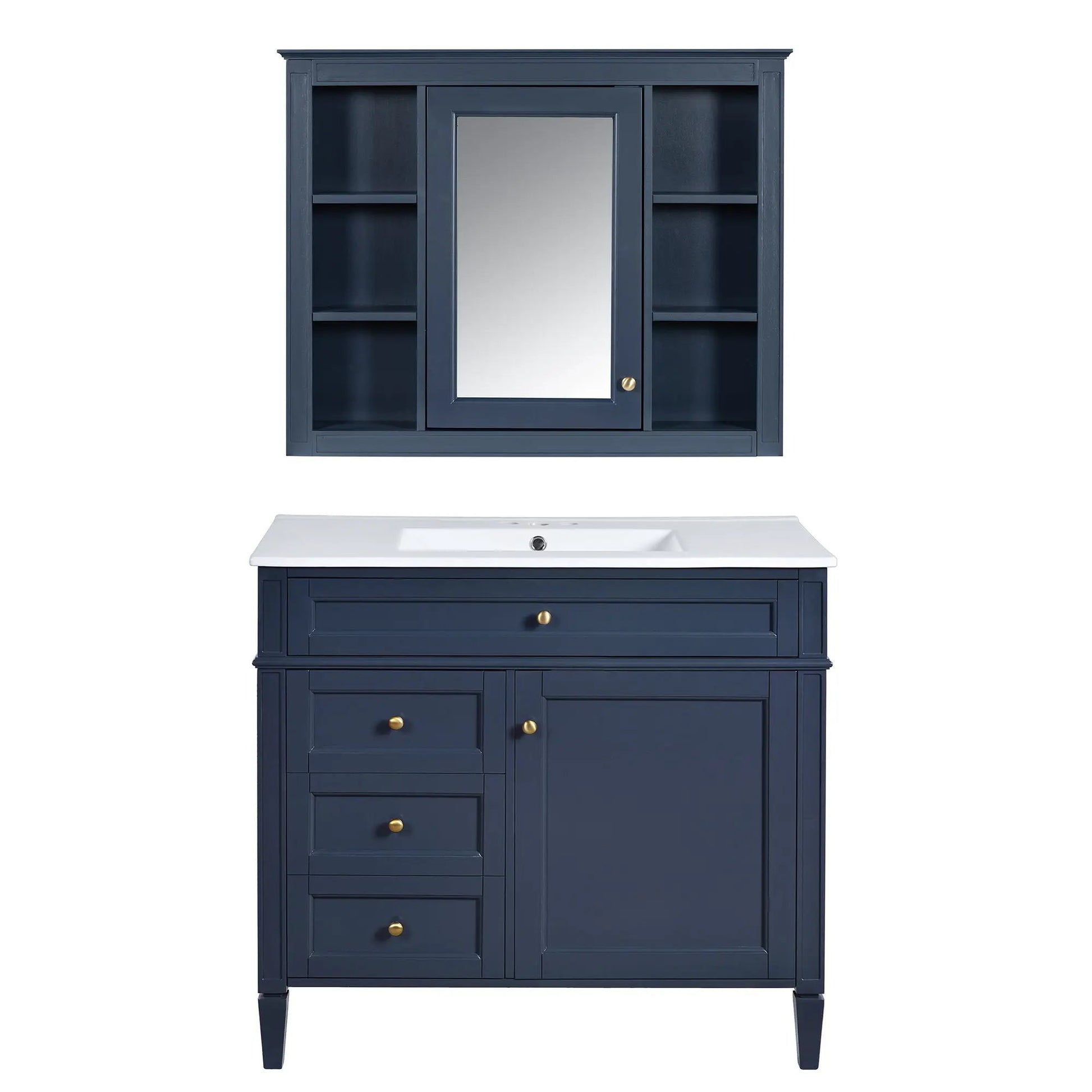 Bathroom vanity with mirror, navy, 2 soft closing doors and 4 drawers Unique Piece on Tampa Home & Garden Store
