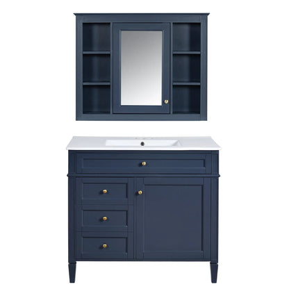 Bathroom vanity with mirror, navy, 2 soft closing doors and 4 drawers Unique Piece on Tampa Home & Garden Store