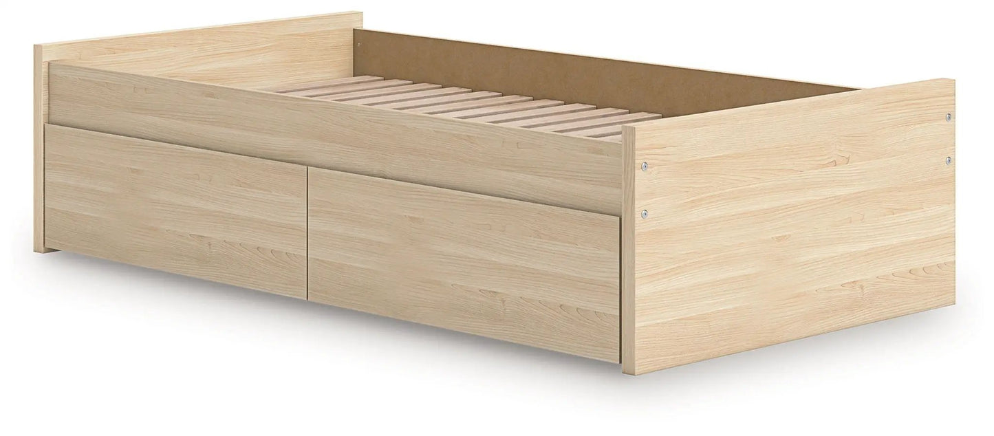 Onita Platform Bed by Unique Piece Furniture in natural wood with two front storage drawers on Tampa Home & Garden Store