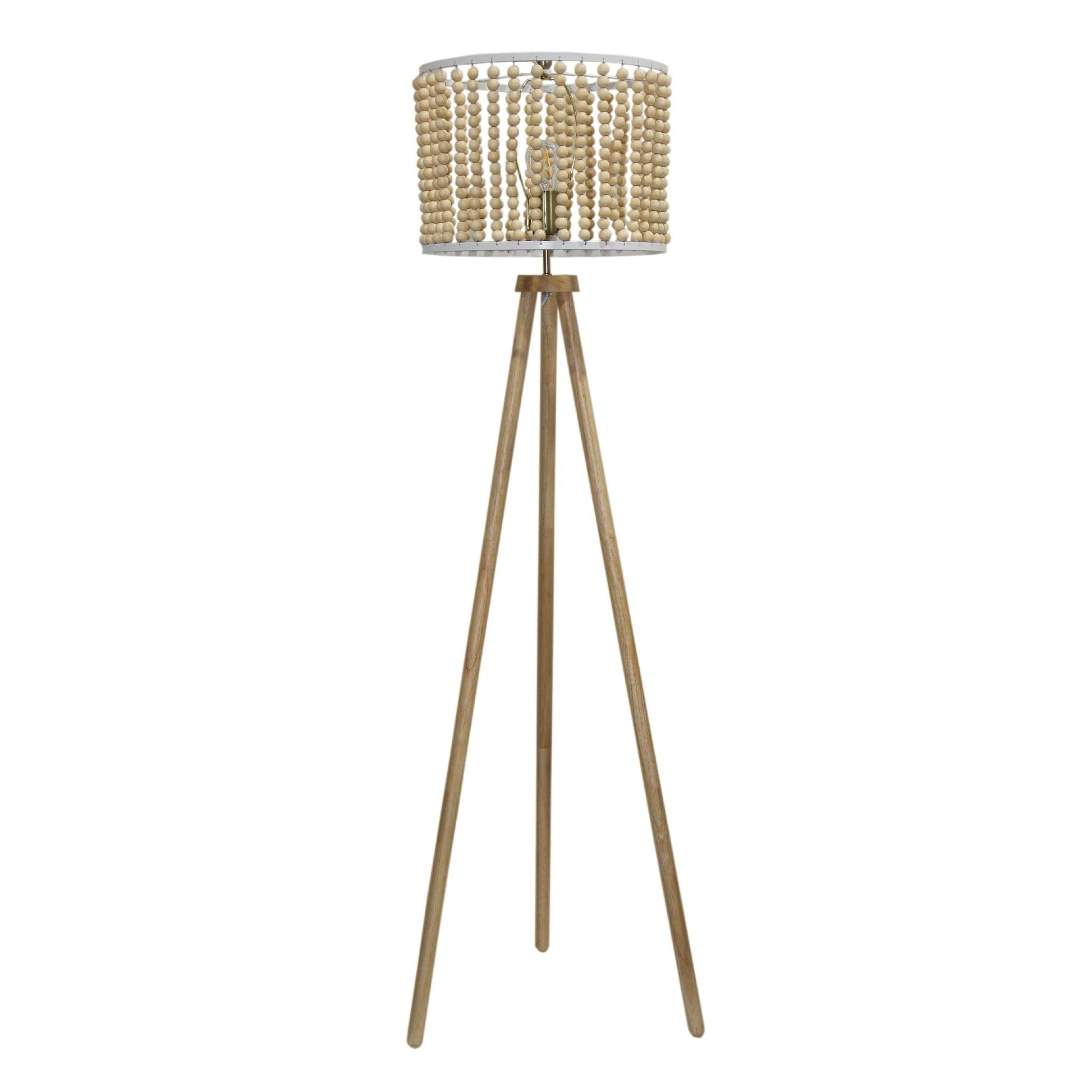 Brillo 3-Legged Floor Lamp brown bead shade with tripod wood legs HouseOfZazla on Tampa Home & Garden Store