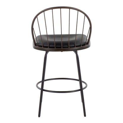Farmhouse counter stool set with swivel, footrest, dark brown metal frame, black cushion on Tampa Home & Garden Store