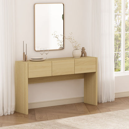 Linda Console Table with Three-Drawer Storage in light oak finish, modern silhouette on Tampa Home & Garden Store
