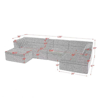 U-Shaped modular sectional sofa with chaise and movable ottoman fabric wave armrest 2pc set on Tampa Home & Garden Store