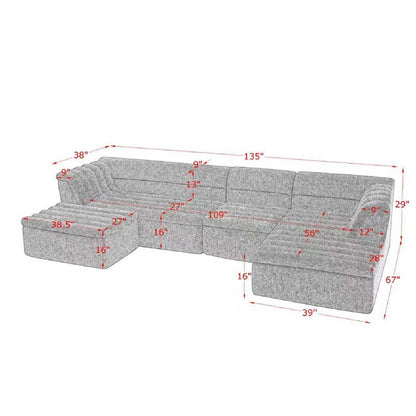 U-Shaped modular sectional sofa with chaise and ottoman, gray fabric, wave-arm, HouseOfZazla 2pc on Tampa Home & Garden Store