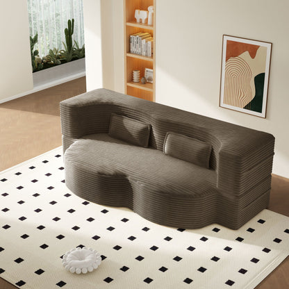 Modern floor sofa futon with twin-size mattress and 2 pillows, gray ribbed upholstery on Tampa Home & Garden Store