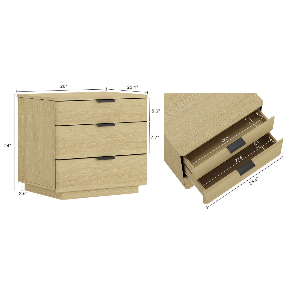 Oak Payton 3-drawer nightstand with metal handles in oak HouseOfZazla nightstand on Tampa Home & Garden Store