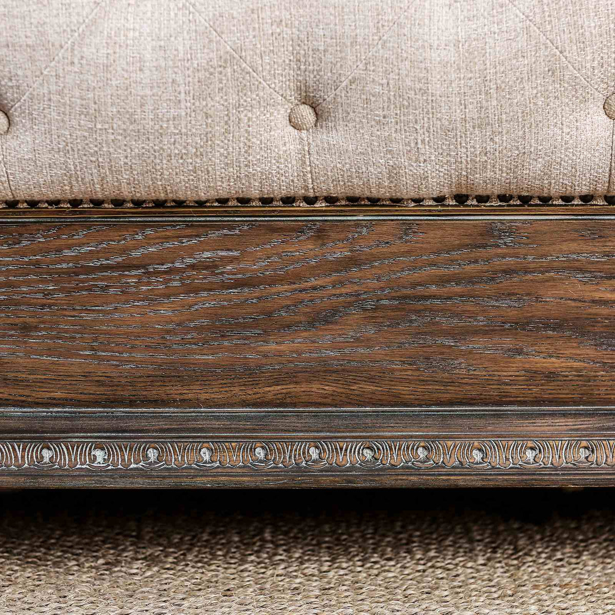 Sleigh Bed and Button Tufted Fabric Headboard