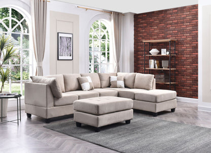 Malone Comfort Sectional beige fabric stationary sofa by HouseOfZazla with chaise and ottoman on Tampa Home & Garden Store