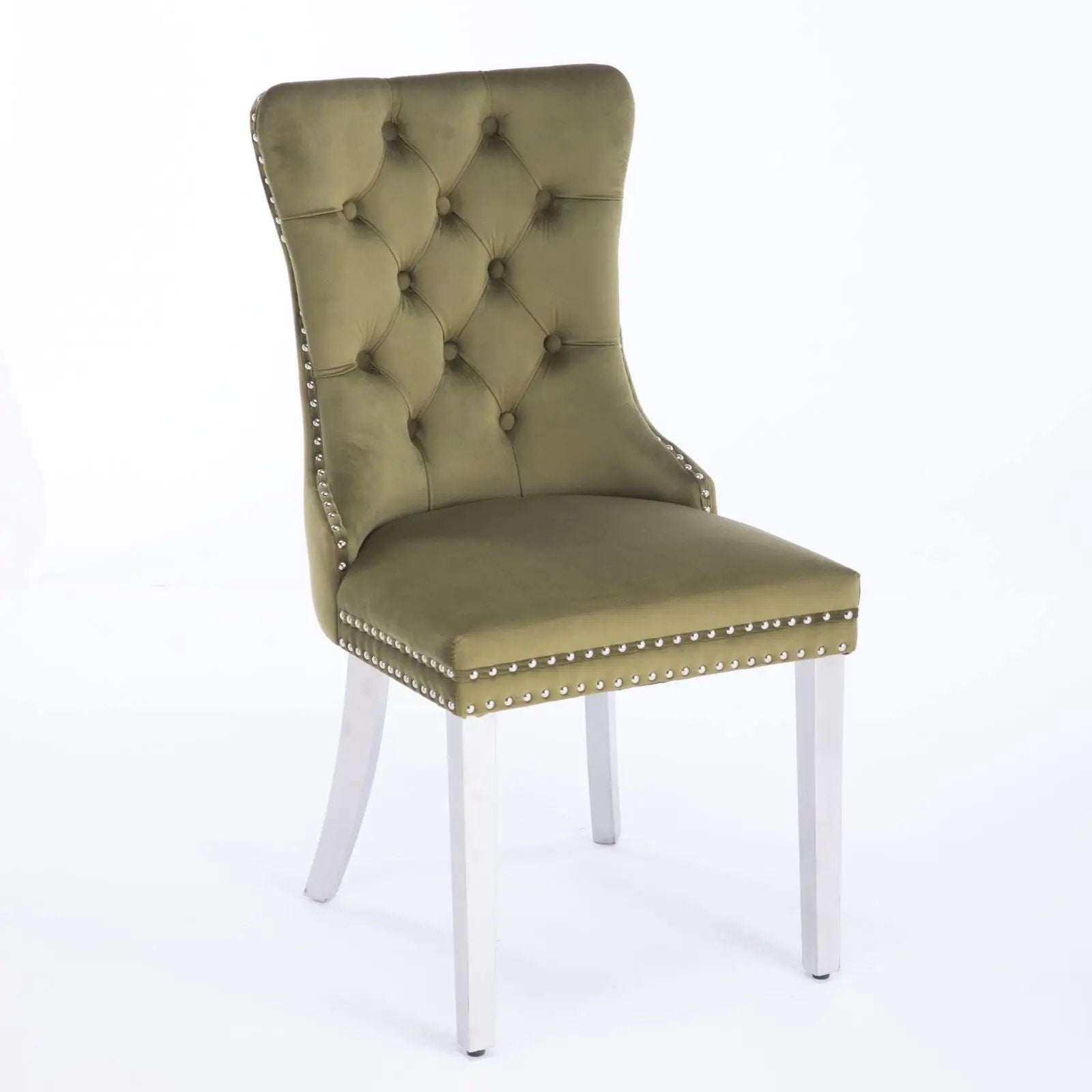 Nikki Contemporary Upholstered Dining Chair olive velvet with tufted back and nailhead trim on Tampa Home & Garden Store