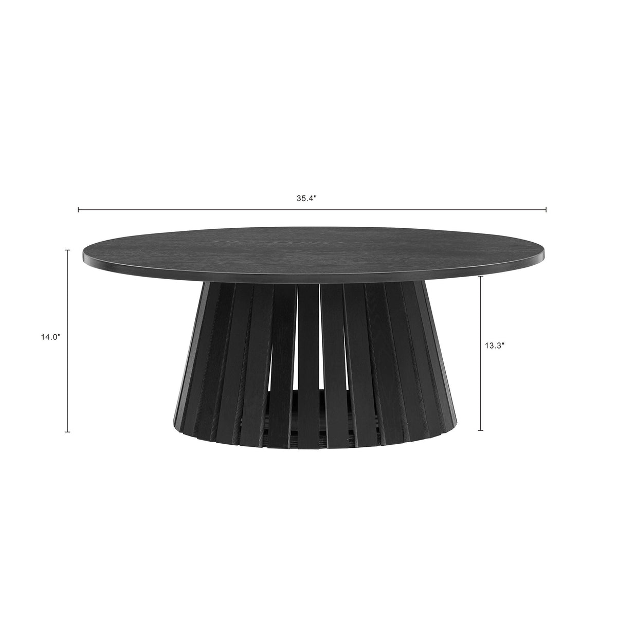Layla End Table round black wood-grain top with slatted pedestal base by HouseOfZazla on Tampa Home & Garden Store