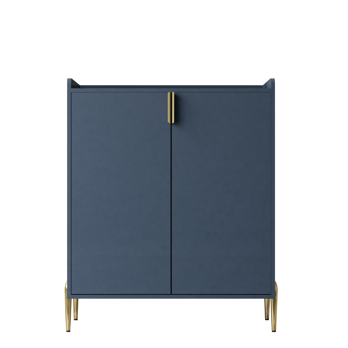 Blue wine bar cabinet with gold-tone legs and vertical gold handles, two-door storage on Tampa Home & Garden Store