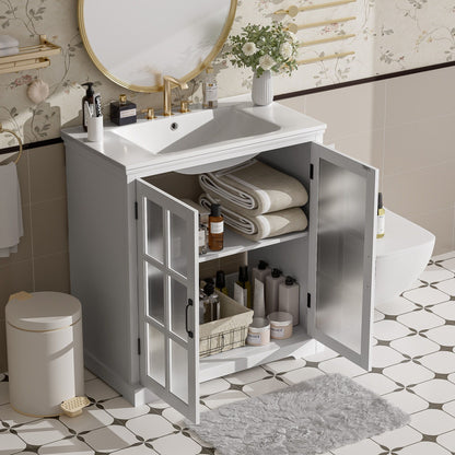 Modern vanity with ceramic sink, gold faucet, tempered blurred glass doors HouseOfZazla on Tampa Home & Garden Store