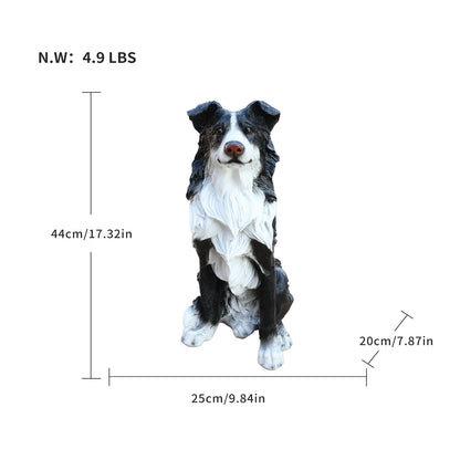 Border Collie Dog Statue Greeter by HouseOfZazla, black and white with brown nose; 17.32in tall on Tampa Home & Garden Store