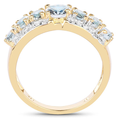 Ring by Bids.com: yellow gold tone band with aquamarine and white diamond stones on Tampa Home & Garden Store