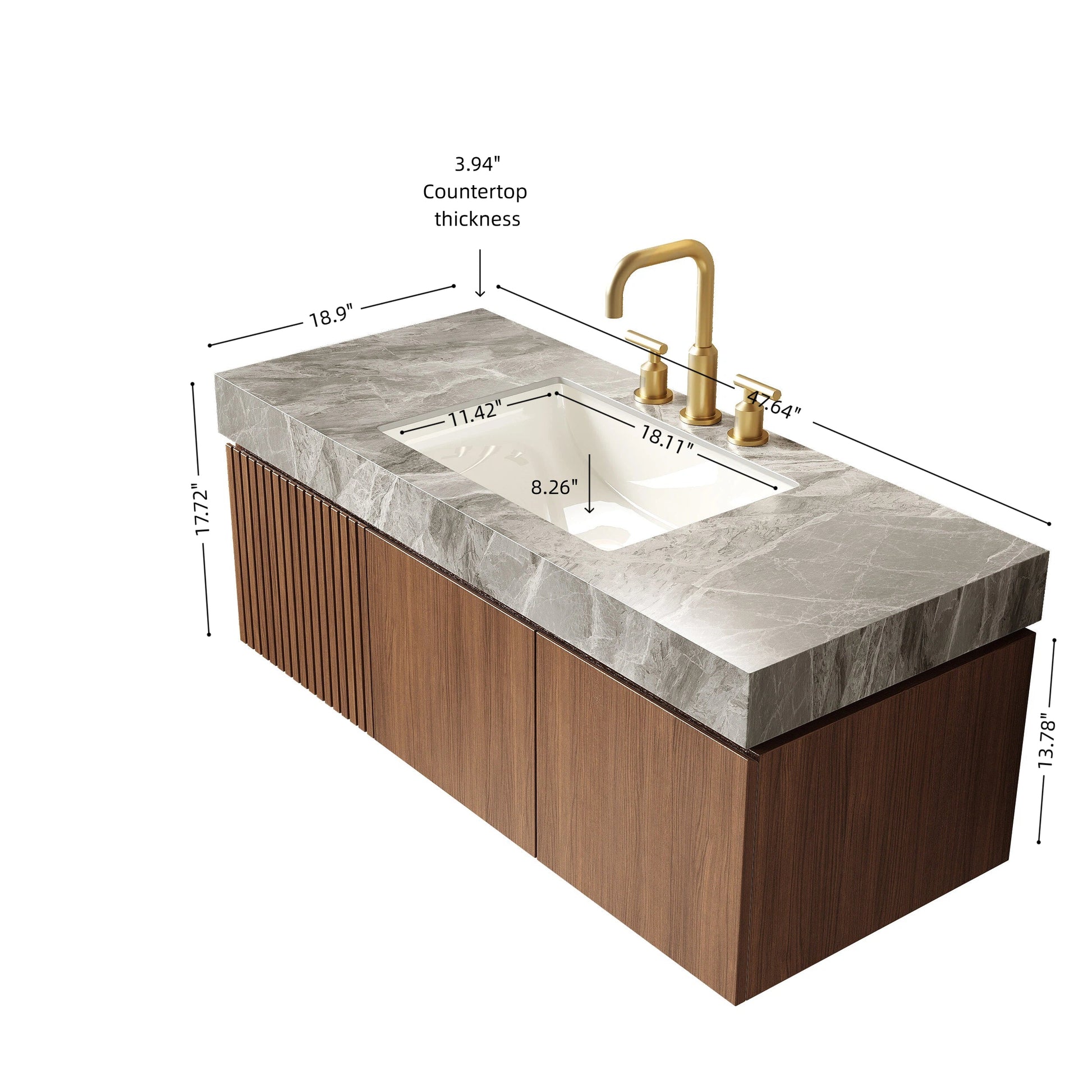 MURI 48in bathroom vanity with sink, gray marble countertop and gold faucet by HouseOfZazla on Tampa Home & Garden Store