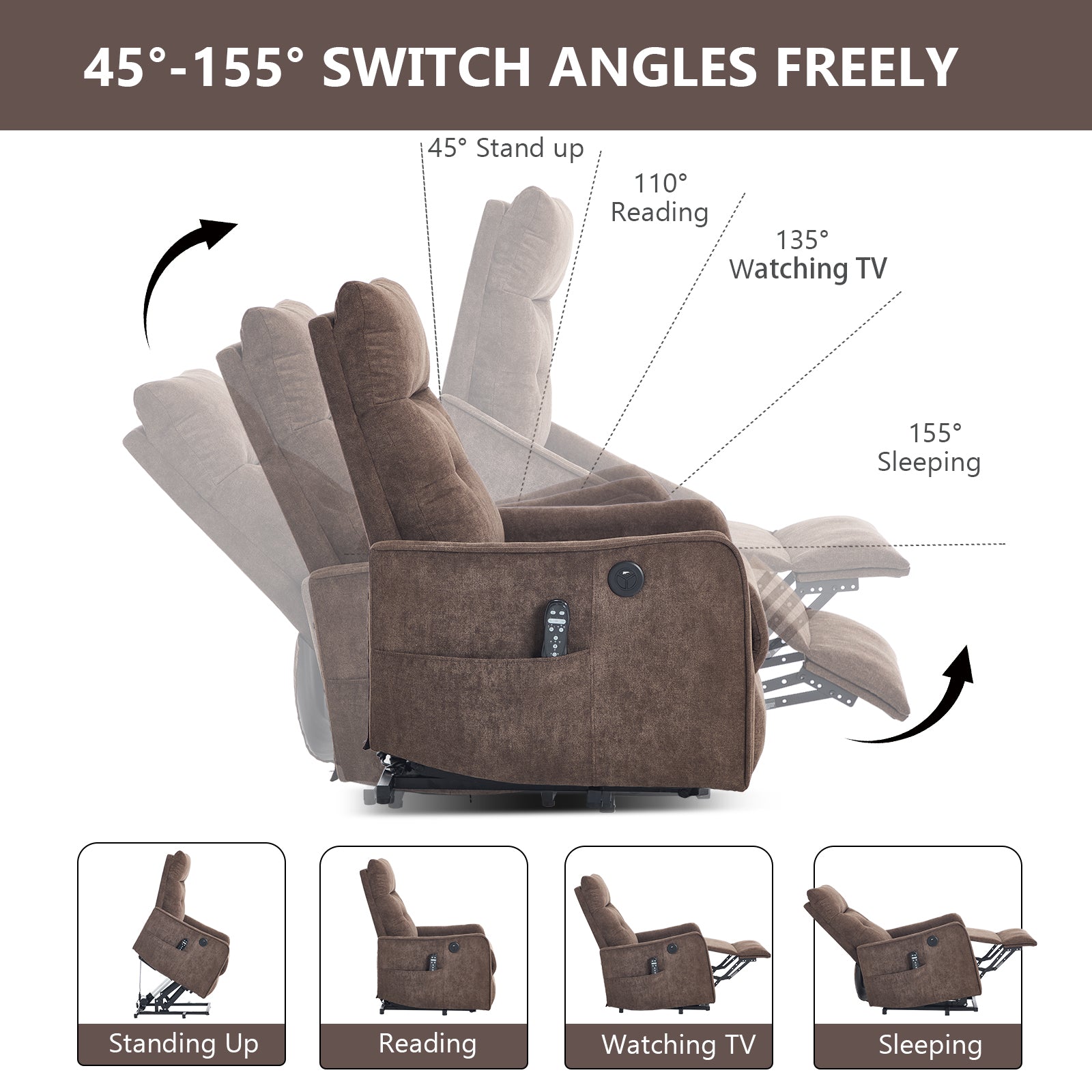 Brown chenille single-motor power lift recliner chair by HouseOfZazla on Tampa Home & Garden Store