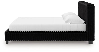 Zuraleus Upholstered Bed by Unique Piece Furniture, black tufted bed with tall headboard on Tampa Home & Garden Store