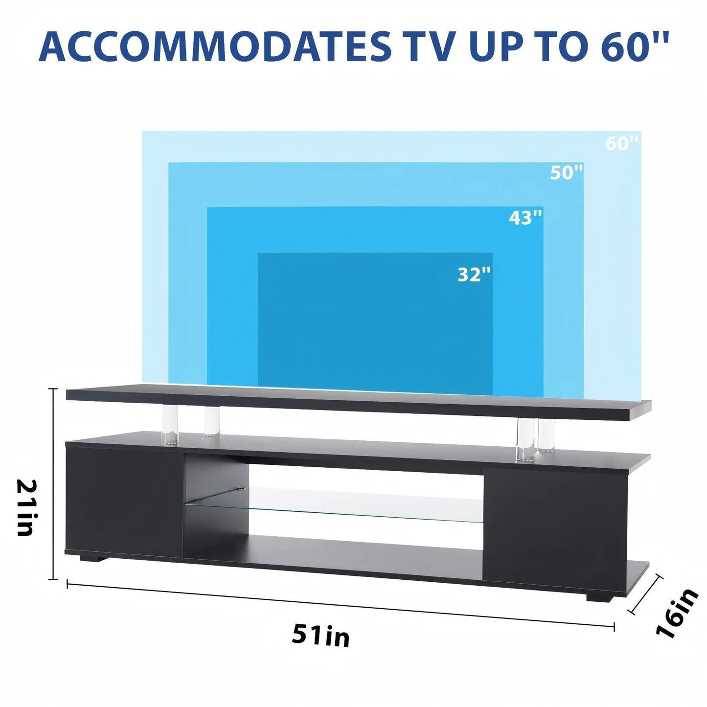 TV stand by Unique Piece Furniture with LED black finish, side cabinet, 51in W x 16in D x 21in H on Tampa Home & Garden Store